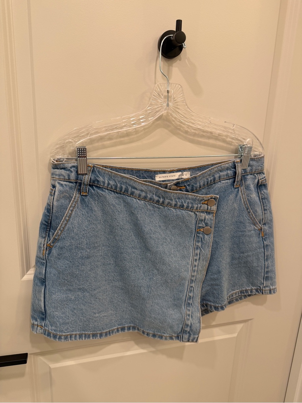 Altar'd State Light Blue Denim Wrap Skort Shorts - Picture 6 of 8